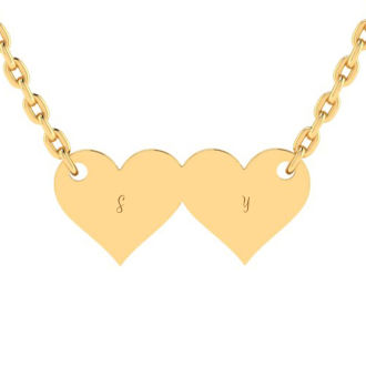 14K Yellow Gold Over Sterling Silver Double Heart Initial Necklace With Free Custom Engraving, 18 Inches